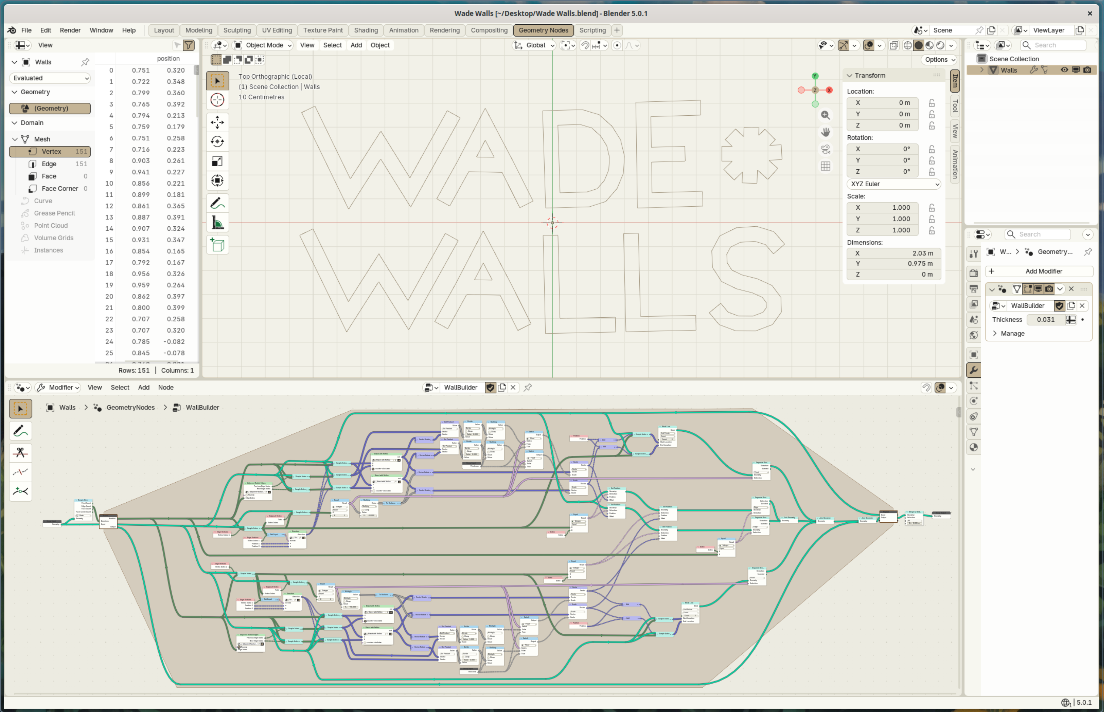 An image of my Geometry Node setup in Blender with a demonstration